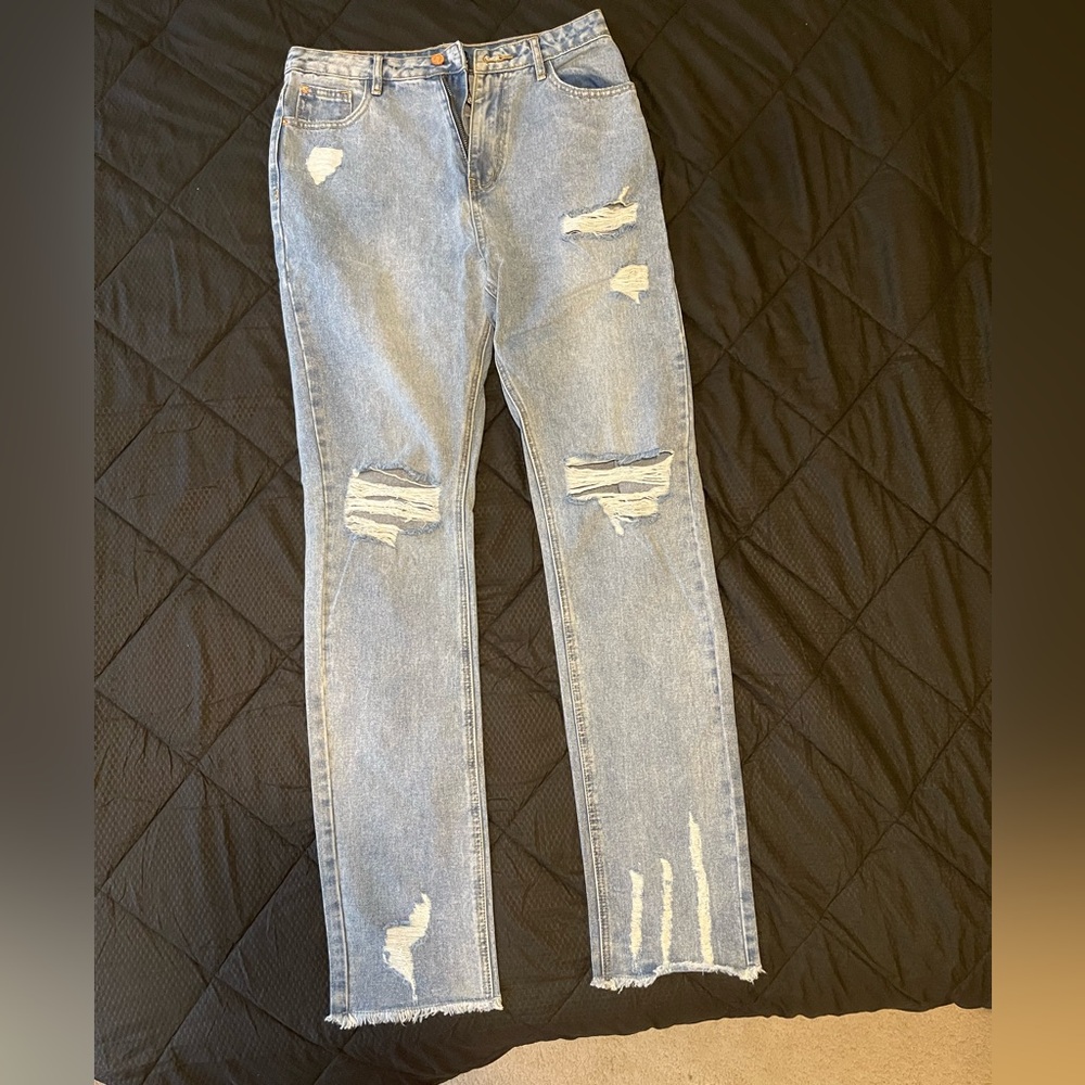 Missguided Light Blue Distressed Denim Jeans